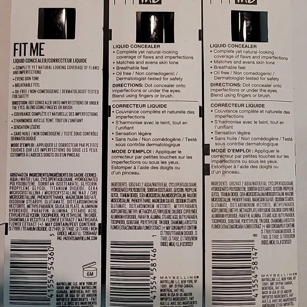 Lot of 3 | Maybelline Fit Me Liquid Concealer 045 57 65 Walnut Coffee Tan Makeup